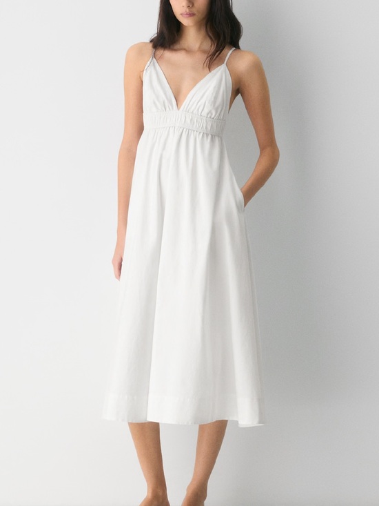Aritzia Dresses & Skirts - Aritzia White Spaghetti-Strap Poplin Midi Dress